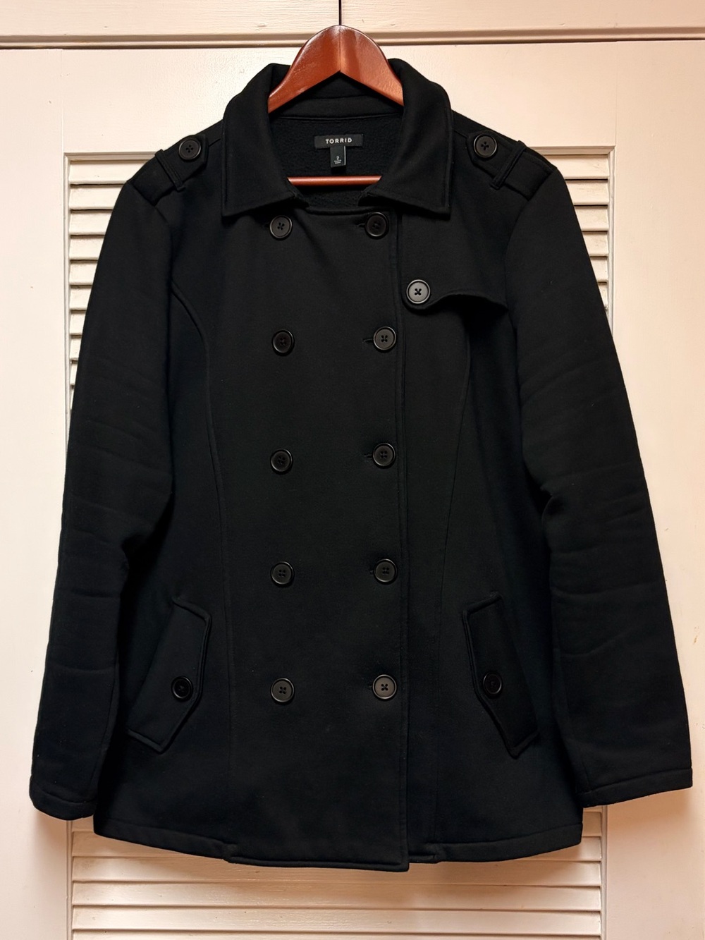 Torrid Black Double-Breasted Fleece Peacoat Jacket, 2X
